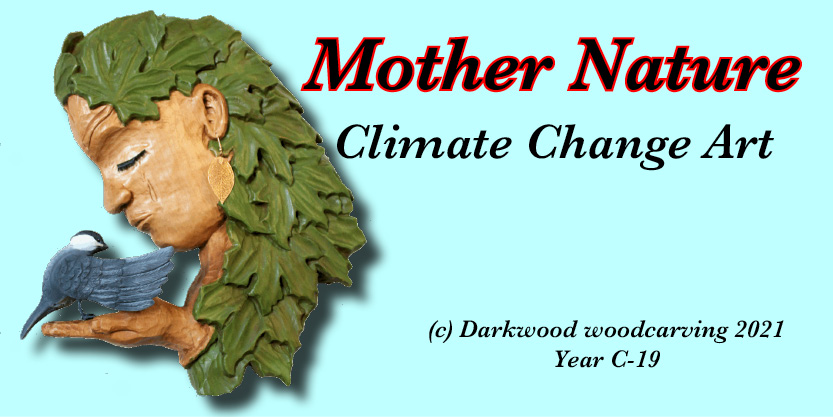 Mother Nature Wood Carving, climate change art, wood carving, bird art, dwcarving